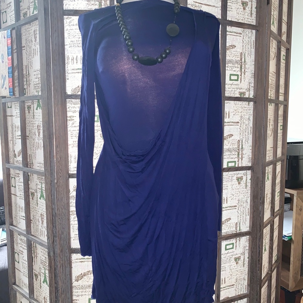MyTribe Blue Asymmetrical Dress with Sash Accent